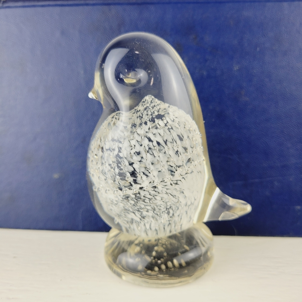 Vintage Altaglass Art Glass Bird Figurine White Speckled Clear Glass Paperweight